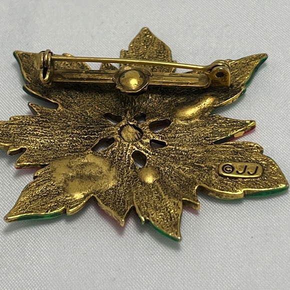 VINTAGE J.J. Xmas/Holiday Poinsettia Brooch/ Clip Earring Set. - Picture 4 of 7